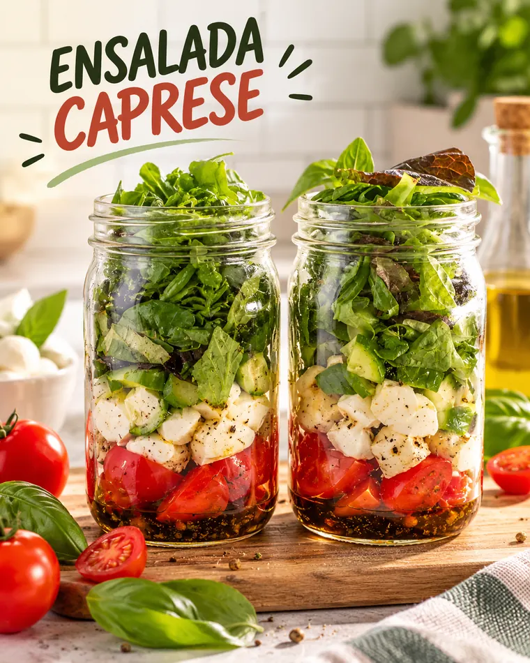 Ensalada caprese en frasco