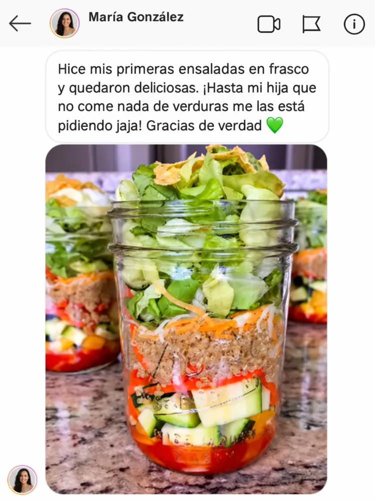 Mensaje de María González: hice mis primeras ensaladas en frasco y quedaron deliciosas