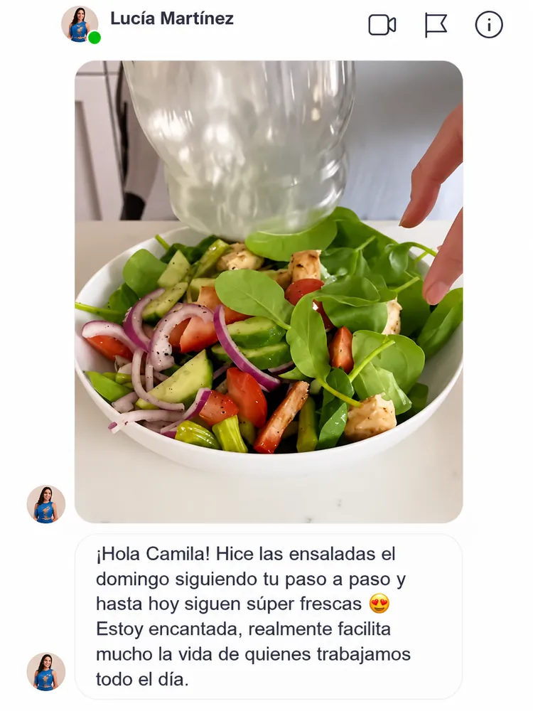 Mensaje de Lucía Martínez: hice las ensaladas el domingo y hasta hoy siguen súper frescas